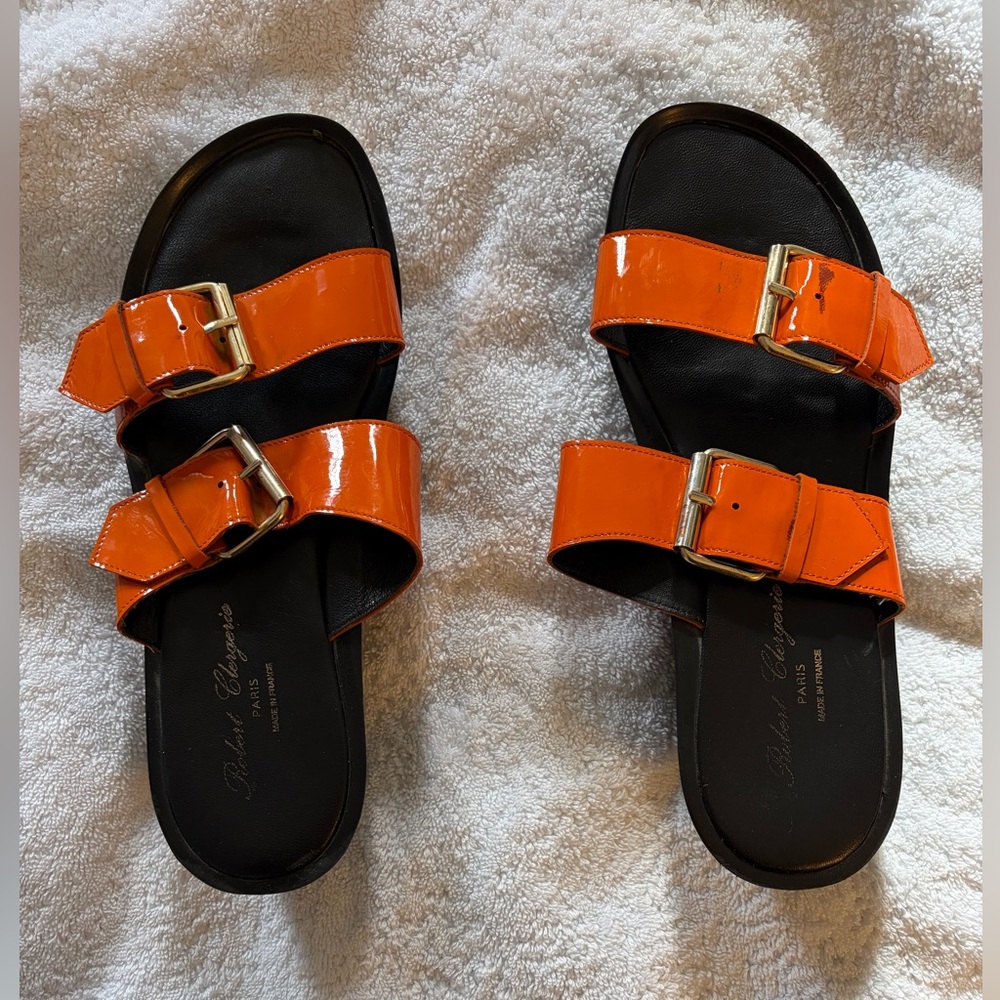 Robert Clergerie Bold Orange Buckle Sandals